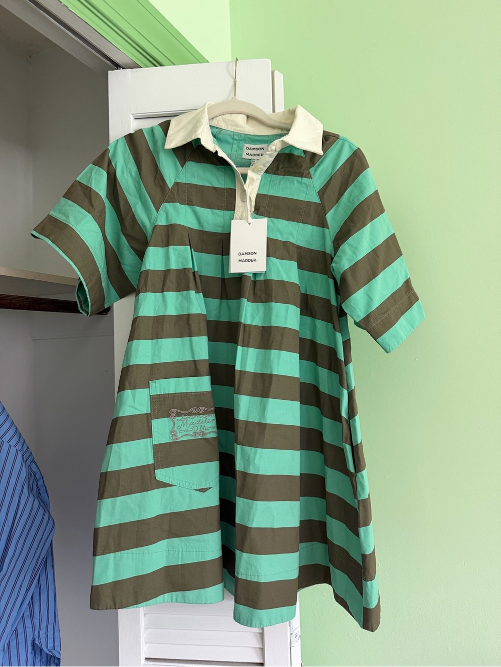 Damson Madder Mint and Brown Striped Polo Dress